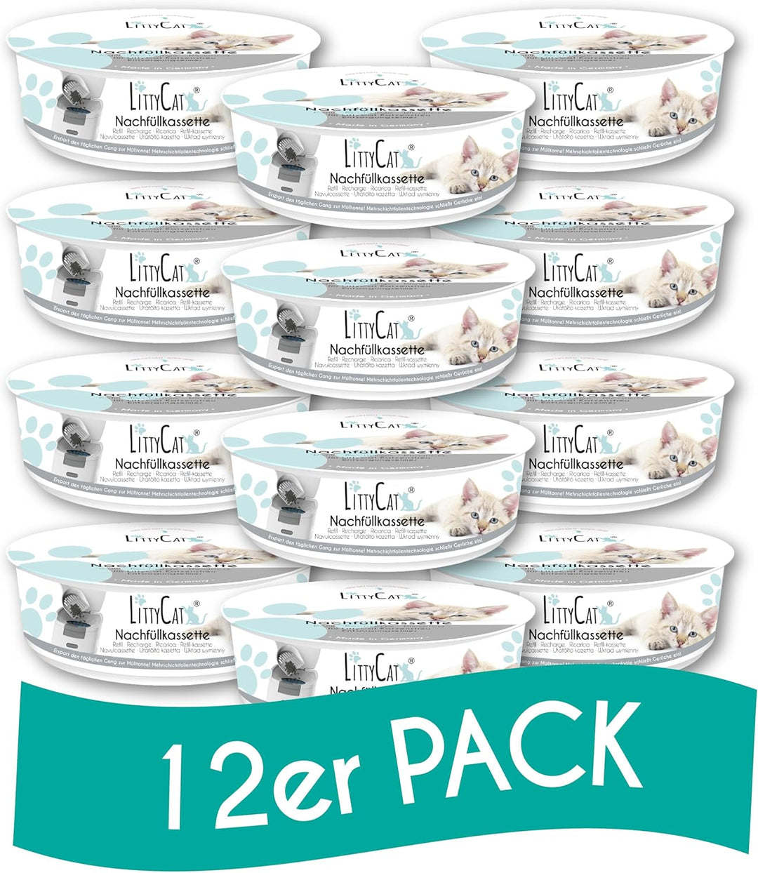 Littycat Nachfüllkassetten für Littycat Katzenstreuentsorgungseimer - 12er Pack (12er