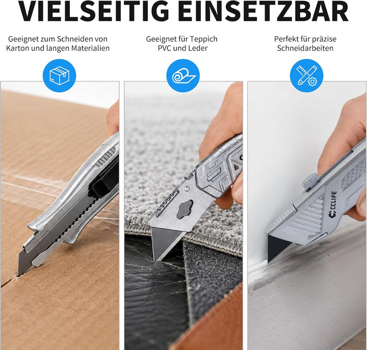 CCLIFE Cuttermesser Massband Set 7-teilig Aluminium Werkzeugset | 3 Aluminium-Cuttermesser Set für H