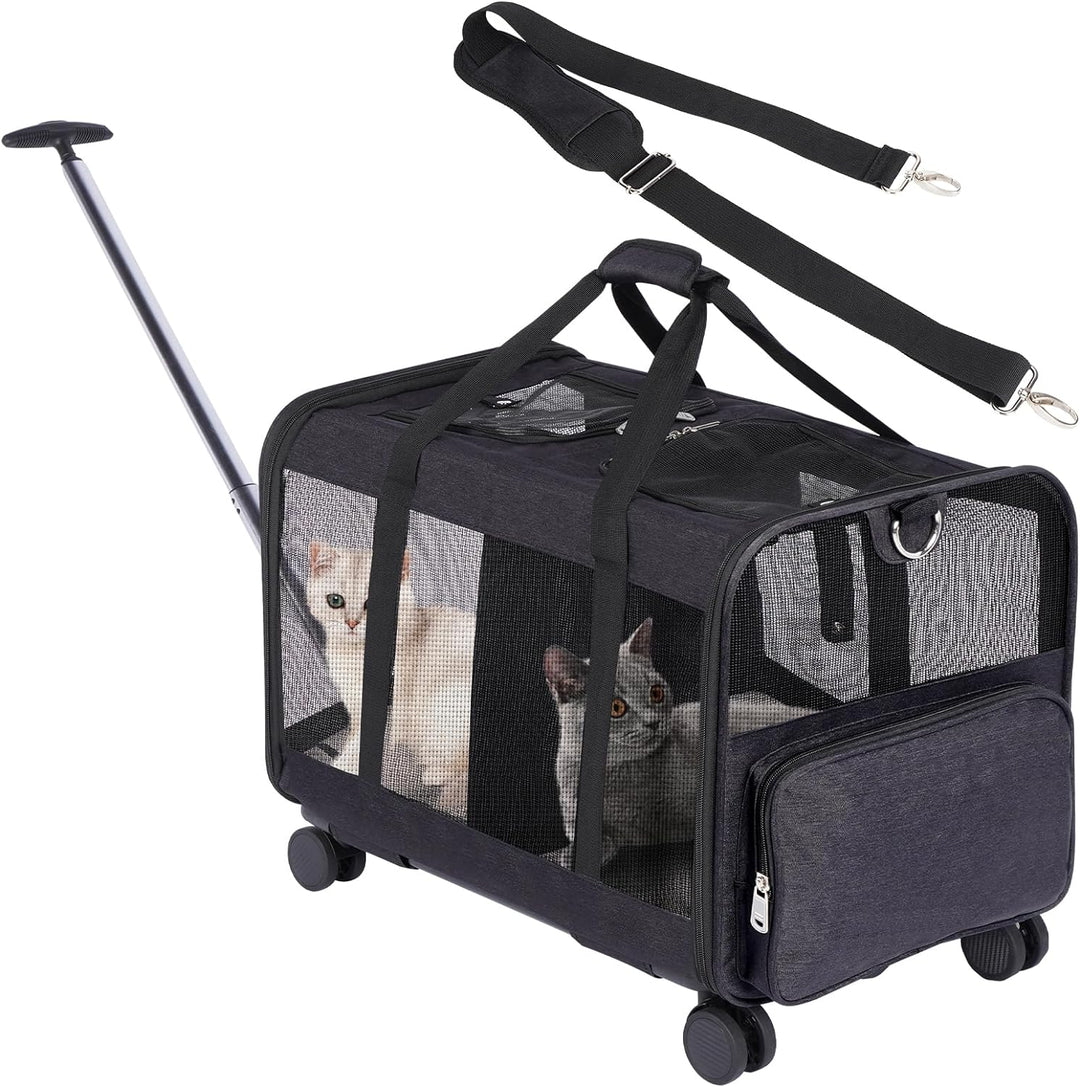 FASNATI Haustier-Tragetasche mit Doppelfach, abnehmbare Räder, für Katze/Hund, Roll-Tragetasche für