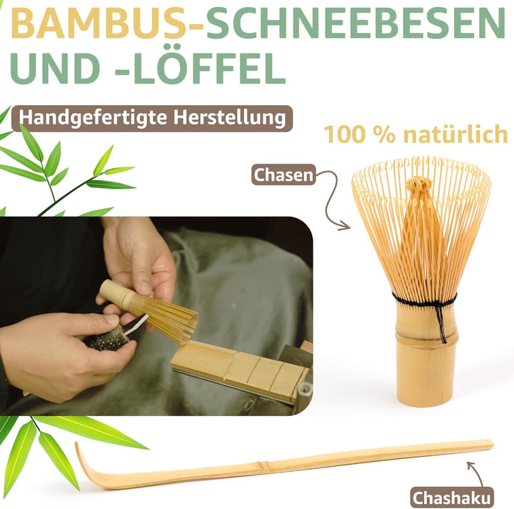 SUNSAY® MATCHA SET mit Japanischem Bio Matcha Tee – Komplettes Service-Set – Matcha-Schale, Bambusbe