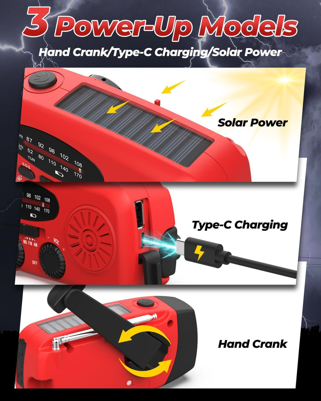 Solar Radio, Esky Kurbelradio AM/FM Wasserdicht Tragbare Radios SOS Alarm Notfallradio mit Power Ban