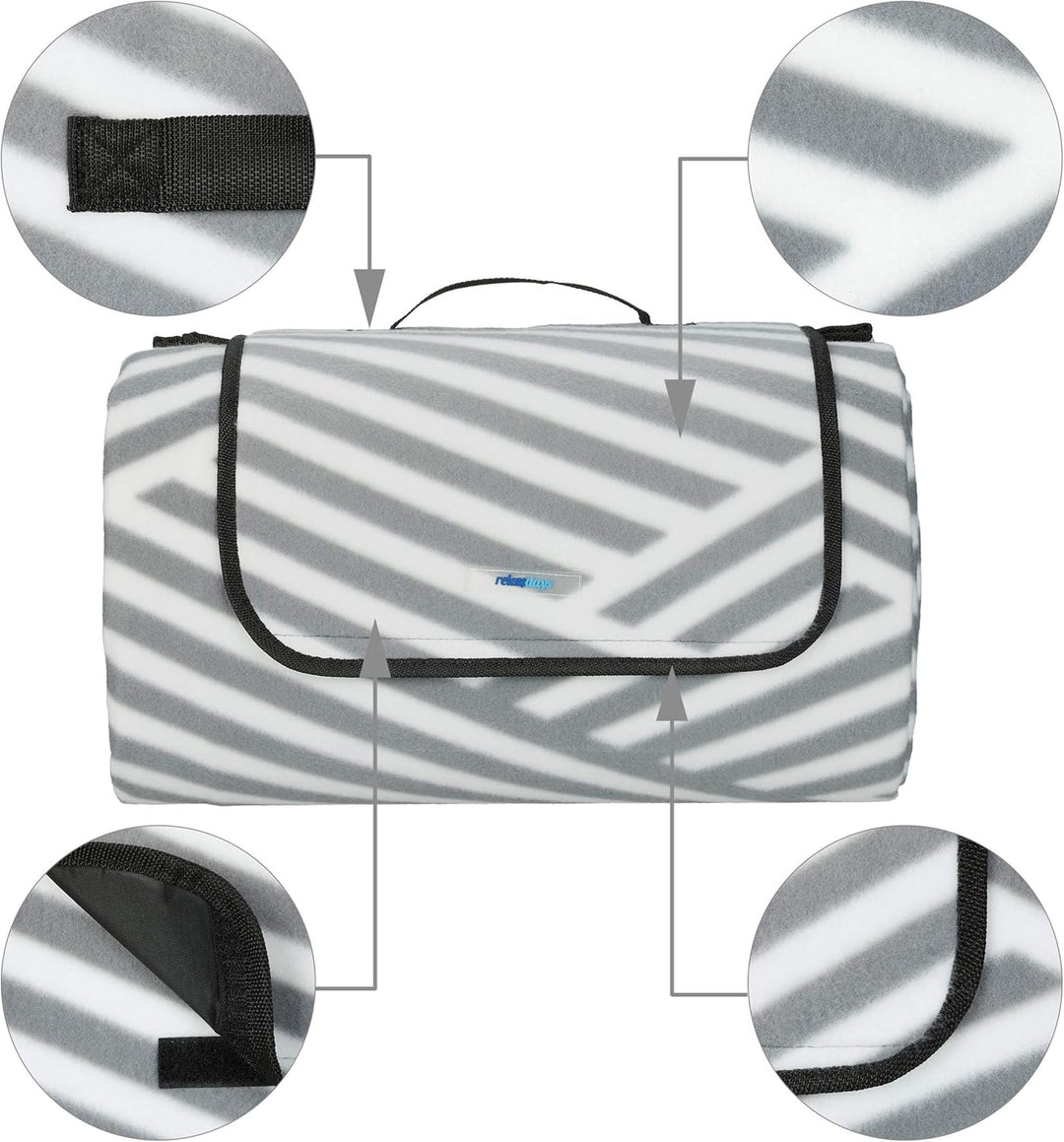 Relaxdays XXL Picknickdecke, 200x300 cm, Fleece Stranddecke weich, wärmeisoliert, wasserdicht, mit T