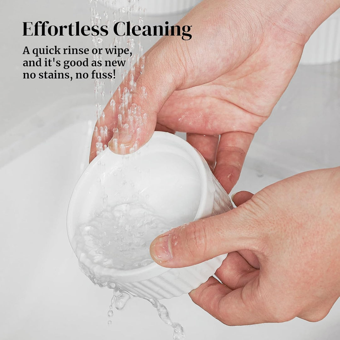 DOWAN Creme Brulee Schälchen Set mit Deckel, 6 X 235 ml Antihaft Souffle Förmchen Backofenfest, Porz