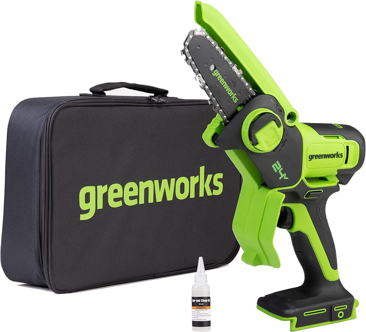 Greenworks 24V Mini-Kettensäge 4-Zoll (10 cm) kabellose Akku-Kettensäge ohne Akku und Ladegerät, 7,8