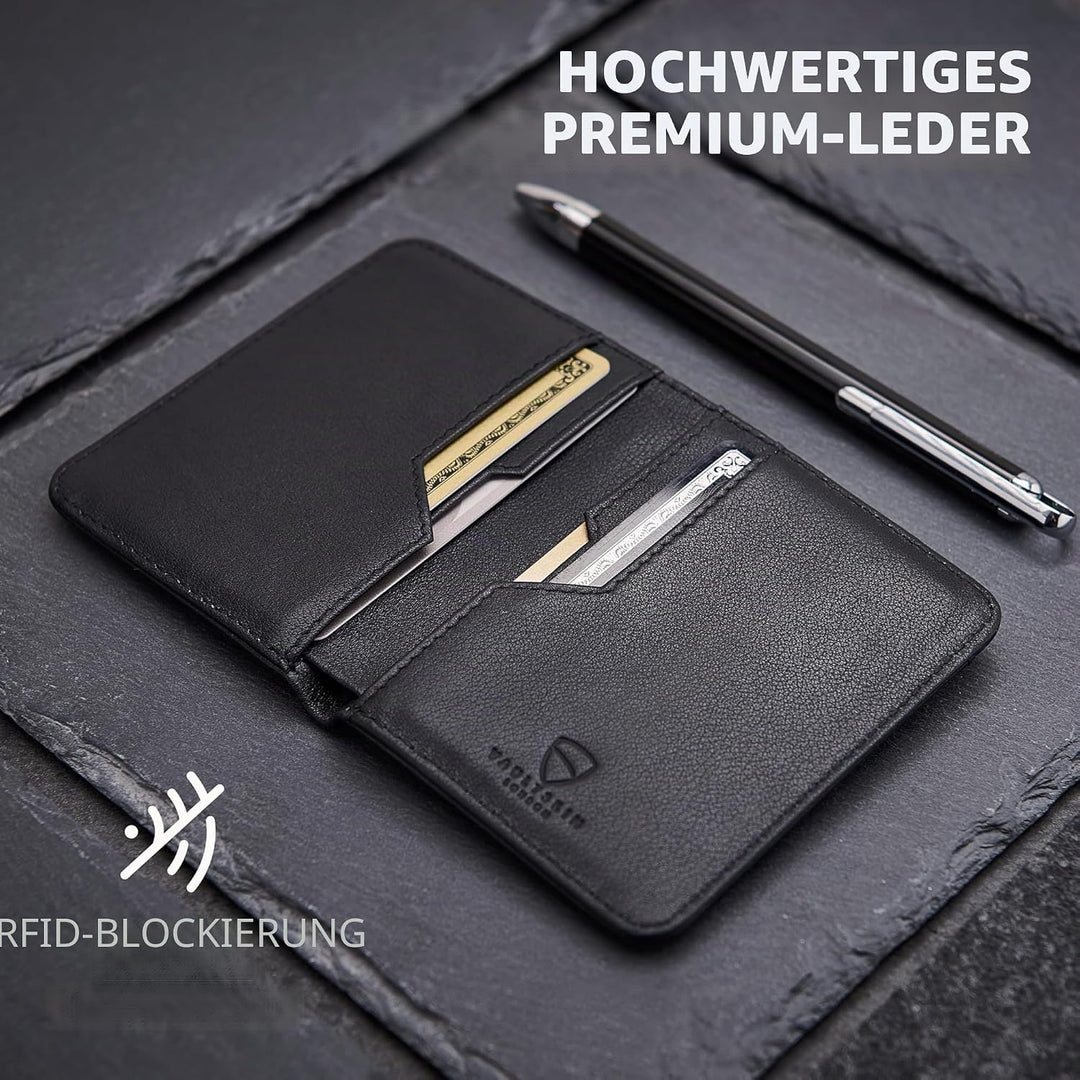 Vaultskin City Herren Ledergeldbörse mit RFID Blocker für Karten. Flaches Kartenetui für bis zu 9 EC