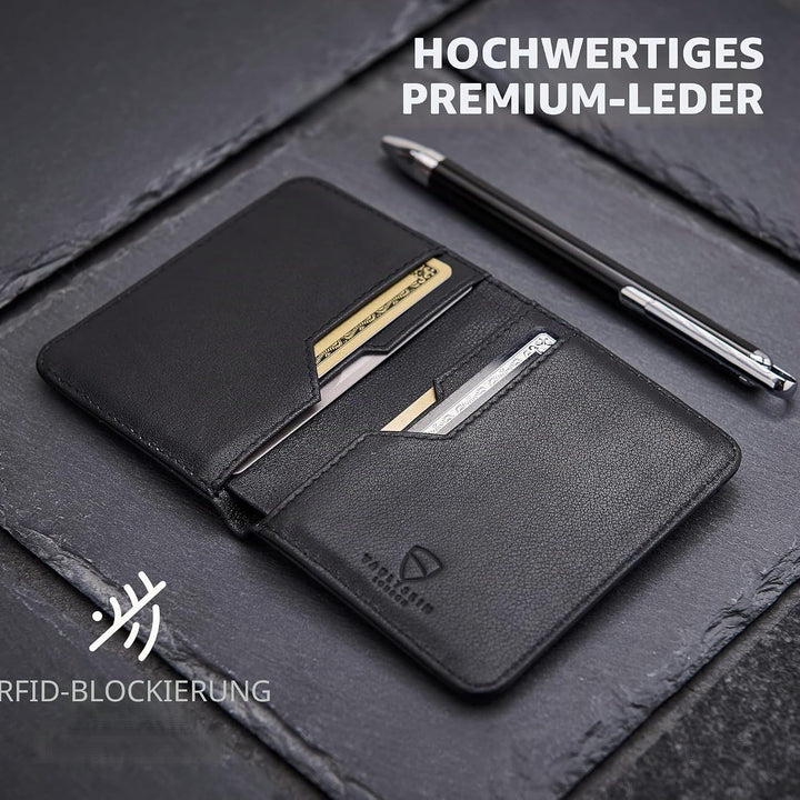 Vaultskin City Herren Ledergeldbörse mit RFID Blocker für Karten. Flaches Kartenetui für bis zu 9 EC