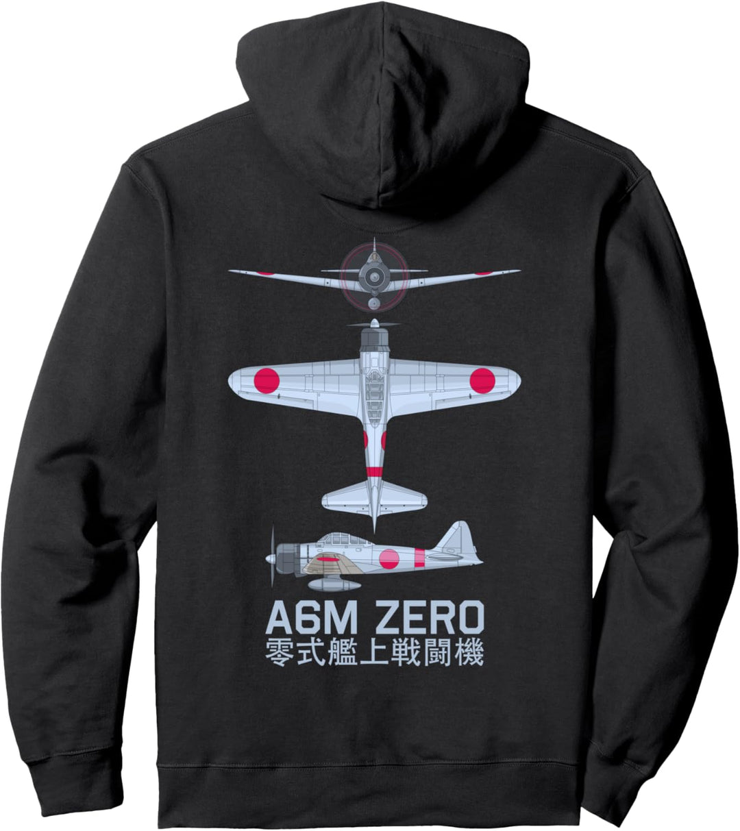 A6M Zero WW2 Japanisches Kampfflugzeugdiagramm Pullover Hoodie