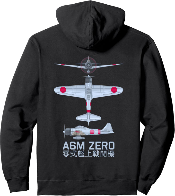 A6M Zero WW2 Japanisches Kampfflugzeugdiagramm Pullover Hoodie