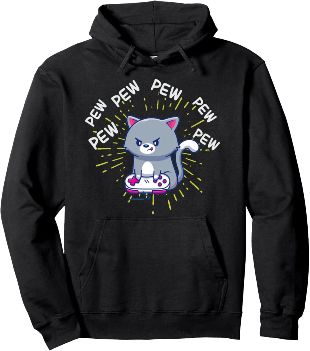 Pew Pew Gaming Cat Katze Videogame Zocken Konsole Gaming Pullover Hoodie