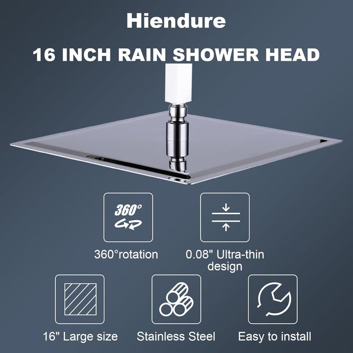 Hiendure® 40cm 304 Rostfreier Stahl Platz Ultra dünn Niederschlagsmenge Duschkopf 16 Zoll Quadratisc