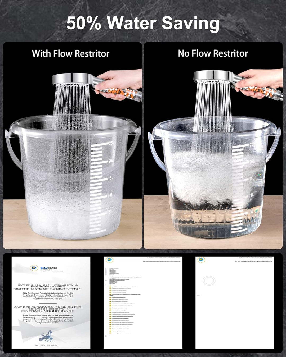Magichome Wassersparender Duschkopf,Handbrause Filter Mineralsteinen und 5 Strahlarten, Wassersparen