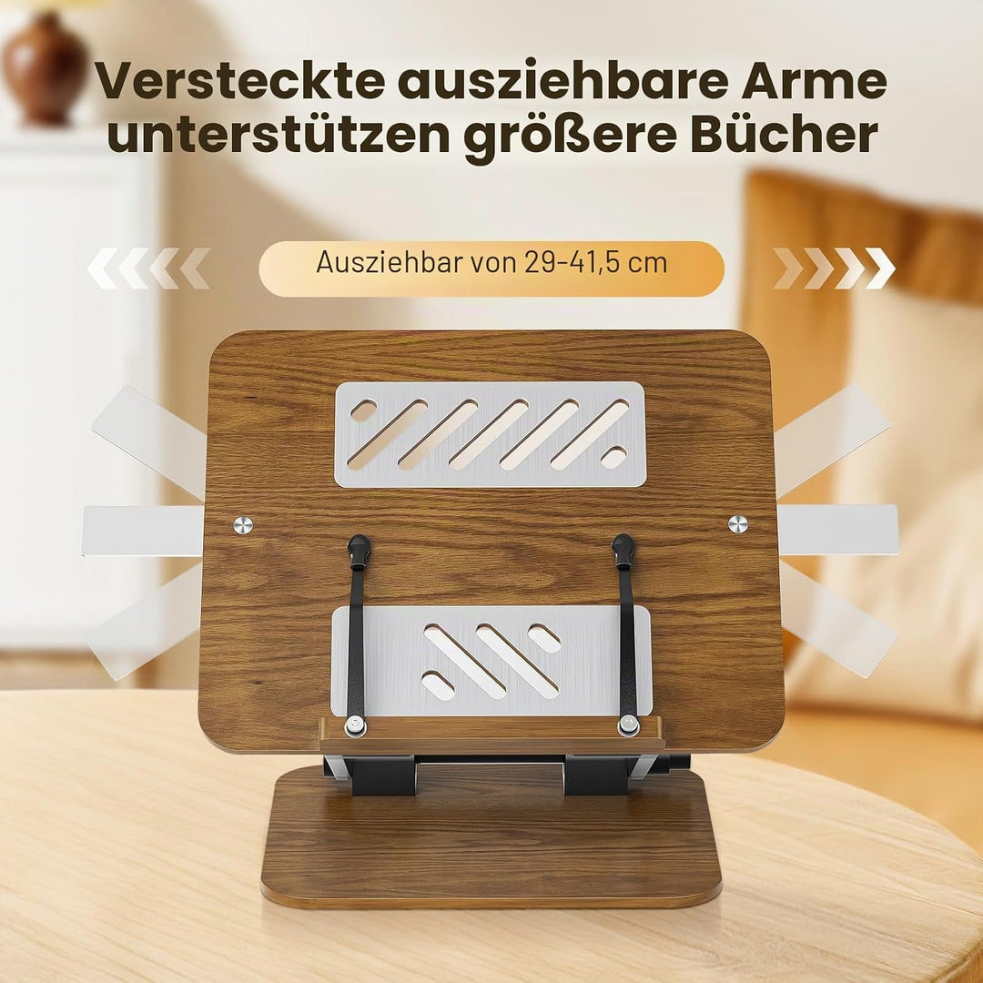 Buchständer, Verstellbarer Buchhalter mit 180° drehbarer Basis, Kochbuchständer, Rezeptbuchhalter mi