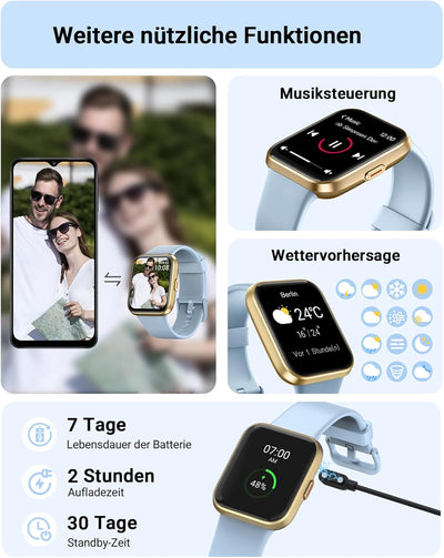 Tensky Smartwatch Herren Damen mit Telefonfunktion 1,8'' Alexa Integriert Fitnessuhr 100 Sportmodi,