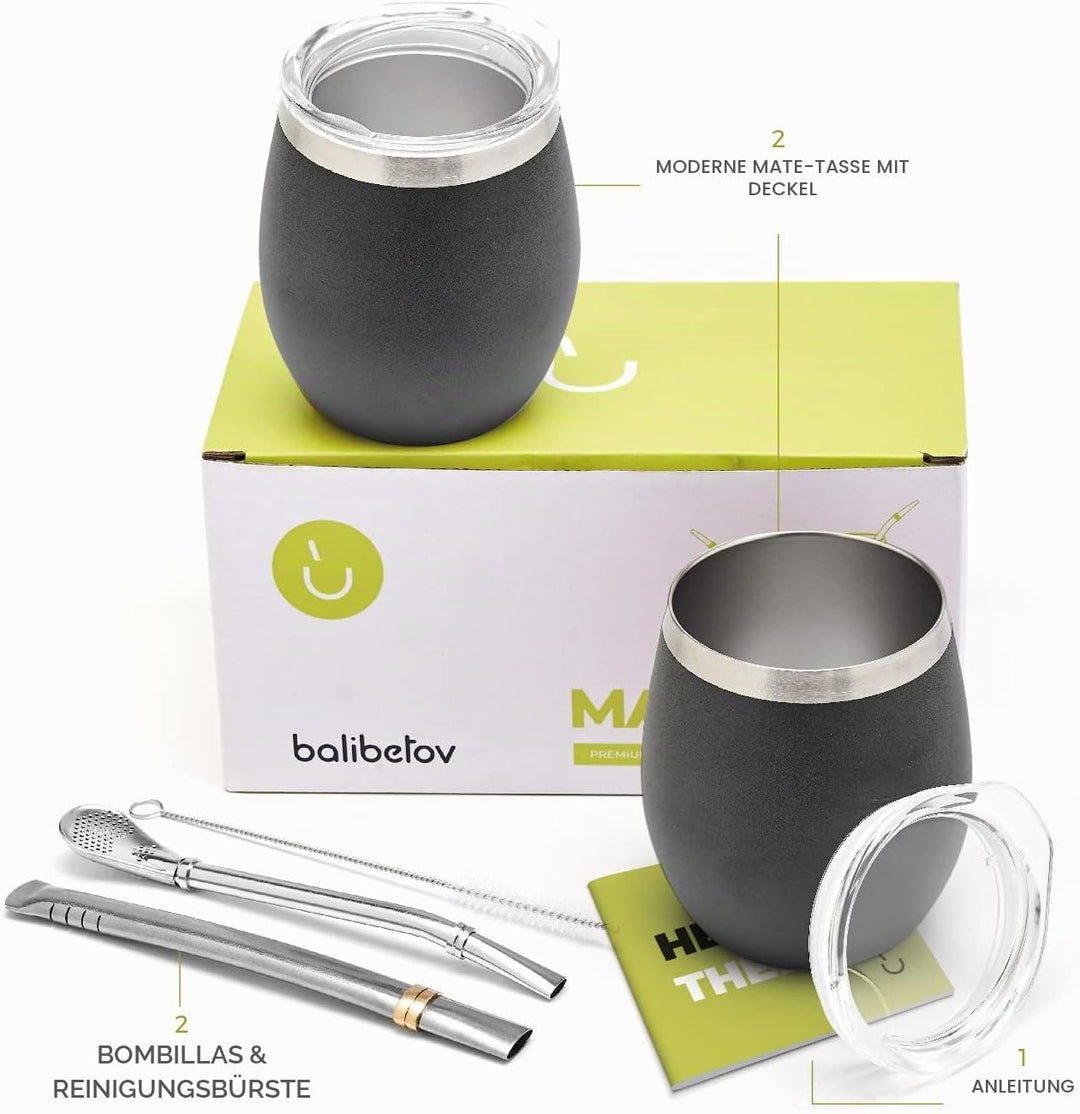 balibetov Mate Becher Set (2 Yerba Mate teebecher set, 5 pcs) - enthält Zwei Doppelwandiger 18/8 Ede