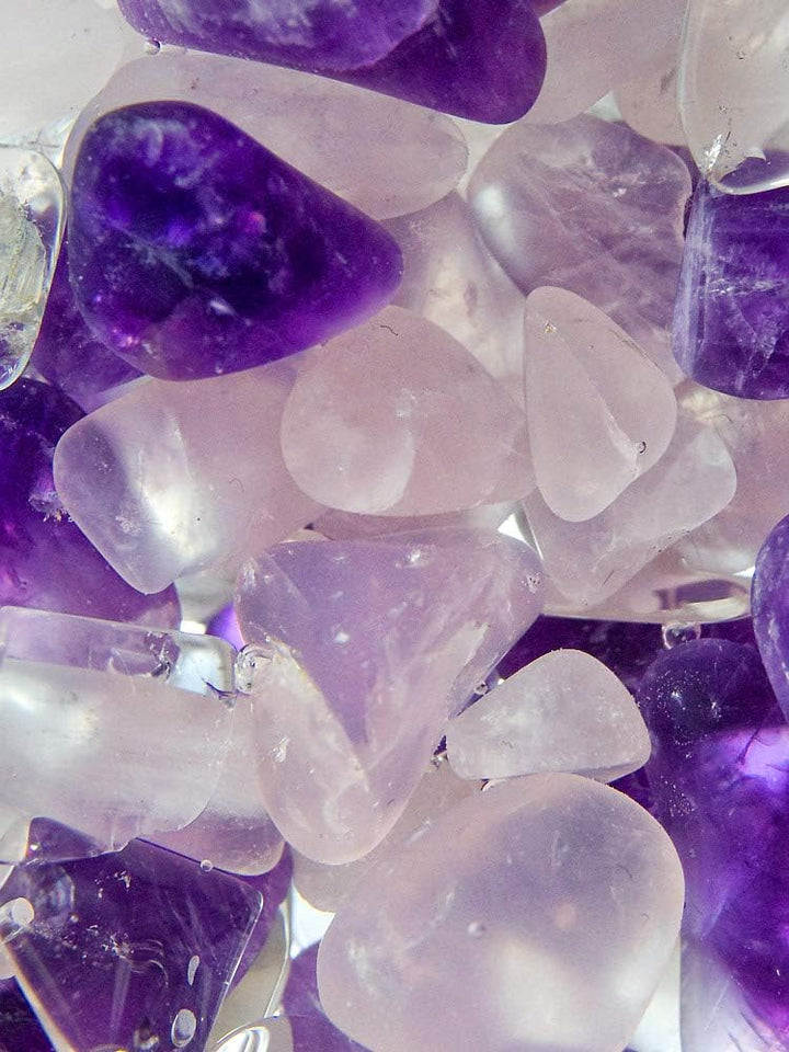 VitaJuwel WELLNESS Edelsteinphiole mit Amethyst, Rosenquarz & Bergkristall Wellness Fläschchen Rose,