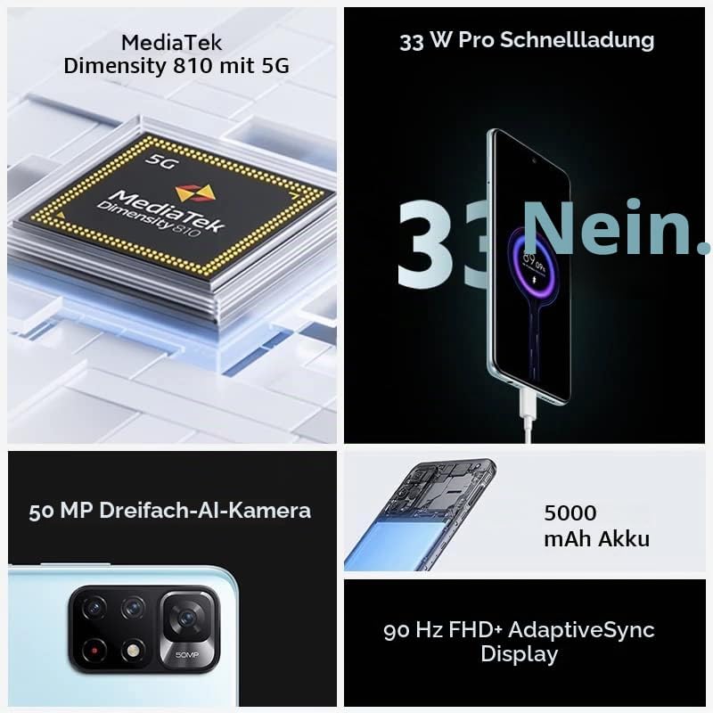 Xiaomi Redmi Note 11S 5G, Smartphone, MTK Dimensity 810, 33W Pro, 3-Fach Kamera 50MP AI, NFC, 4+128,