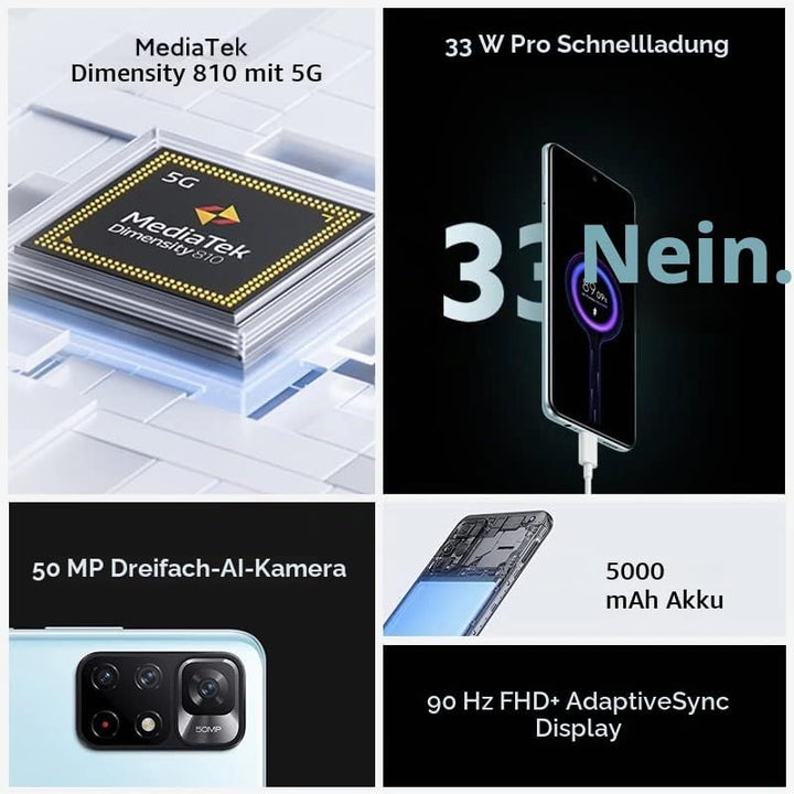 Xiaomi Redmi Note 11S 5G, Smartphone, MTK Dimensity 810, 33W Pro, 3-Fach Kamera 50MP AI, NFC, 4+128,