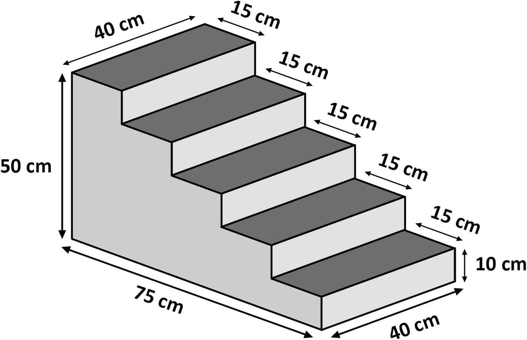Hundetreppe 50 cm hoch | Katzentreppe Haustiertreppe | 5 Stufen | Hunde Katzen Haustier | für Bett u