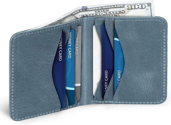 Otto Angelino Ultra Slim Bifold Card and Cash Wallet aus echtem Leder – Unisex Blau, Blau