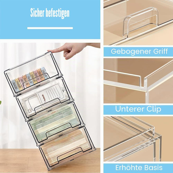 2pcs Stapelbarer Schminktisch Organizer, Grosser Schubladenbox aus Acryl, Kühlschrank-Aufbewahrungsb