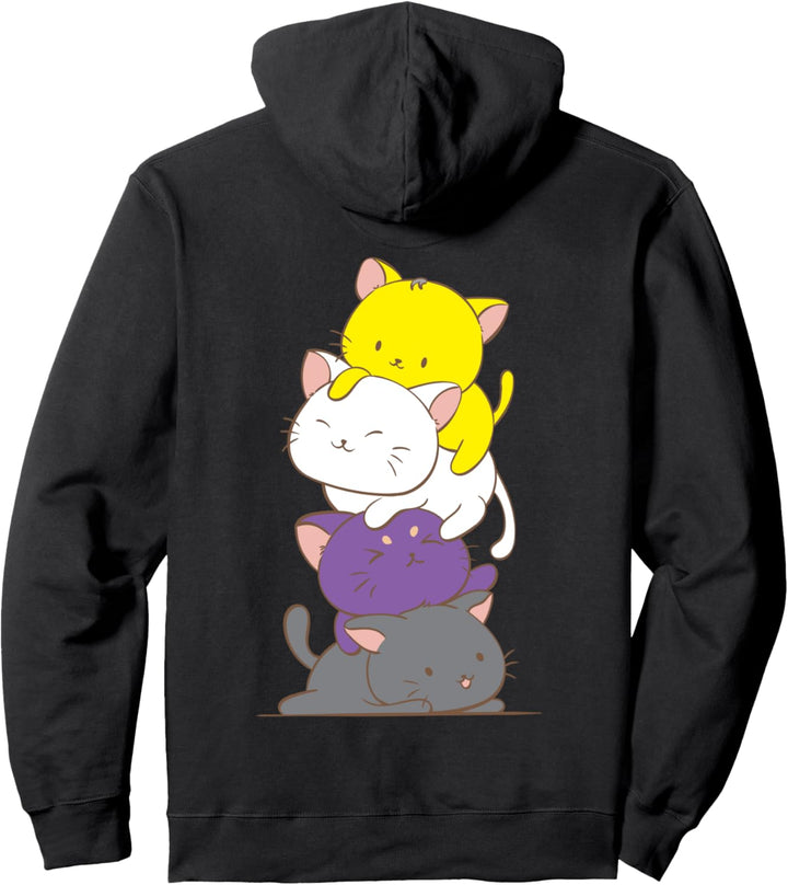 Non Binary Pride Flagge niedliche Katze Art Kawaii Kleidung Pullover Hoodie
