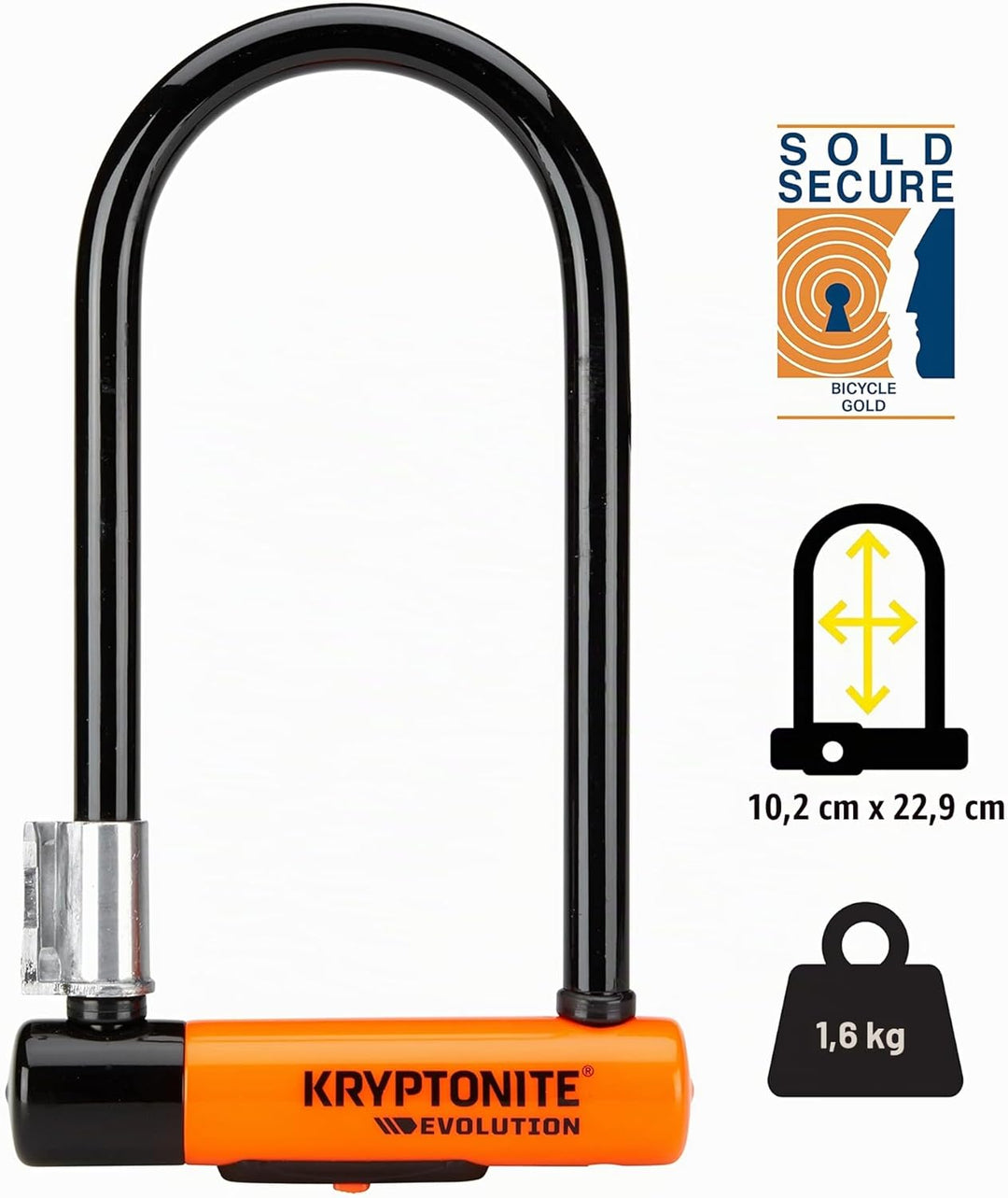 Kryptonite 2130 Evolution Standard Fahrradschloss, Orange, 10 x 22,9 cm, Schwarz/ orange Single, Sin