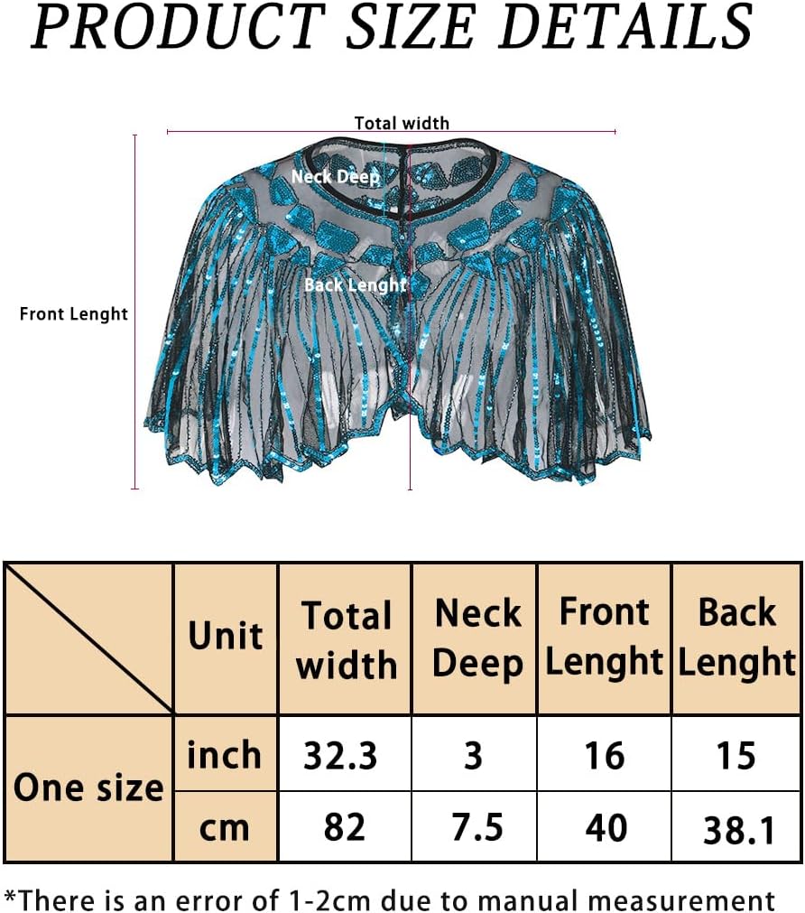 BAOKELAN Frauen 1920er Schal Pailletten Perlen Abend Cape Retro Wraps Schal Cover Up für Hochzeit Pa