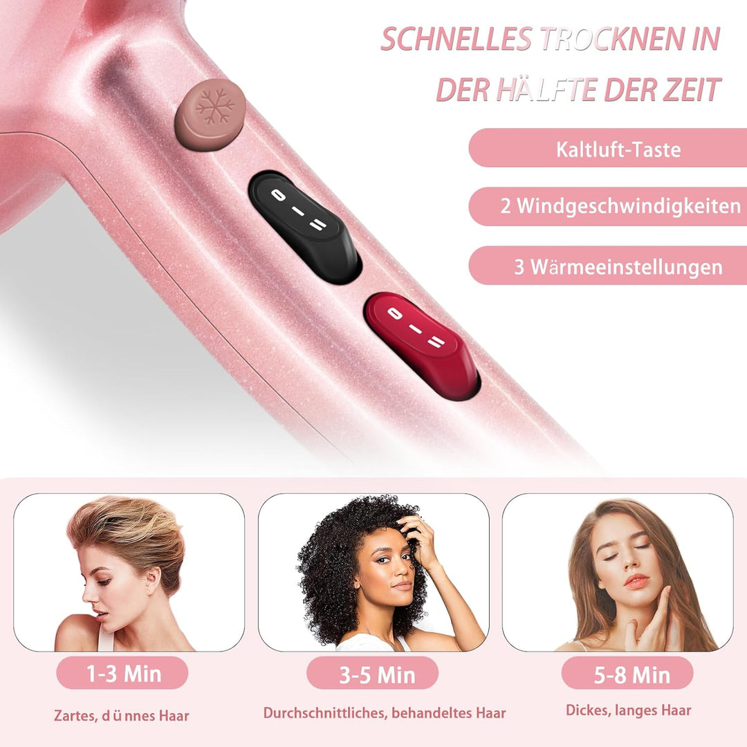 Jooayou Profi Fön Ionen Haartrockner 3000W Föhn mit Diffusor (3 Hitze-und 2 Geschwindigkeiten + Kühl