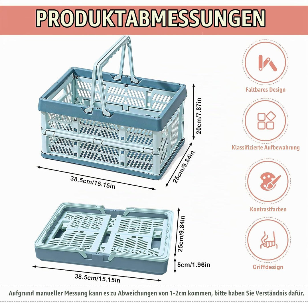 Klappkorb Faltbar, 2 Stück Klappbox Klein mit Henkel 10 L, Stapelbar, Multifunktionaler Aufbewahrung