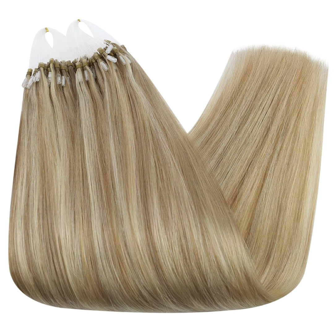 Ugeat Microring Extensions Echthaar Goldblond 35cm Micro Extensions Echthaar Microring Blond Highlig