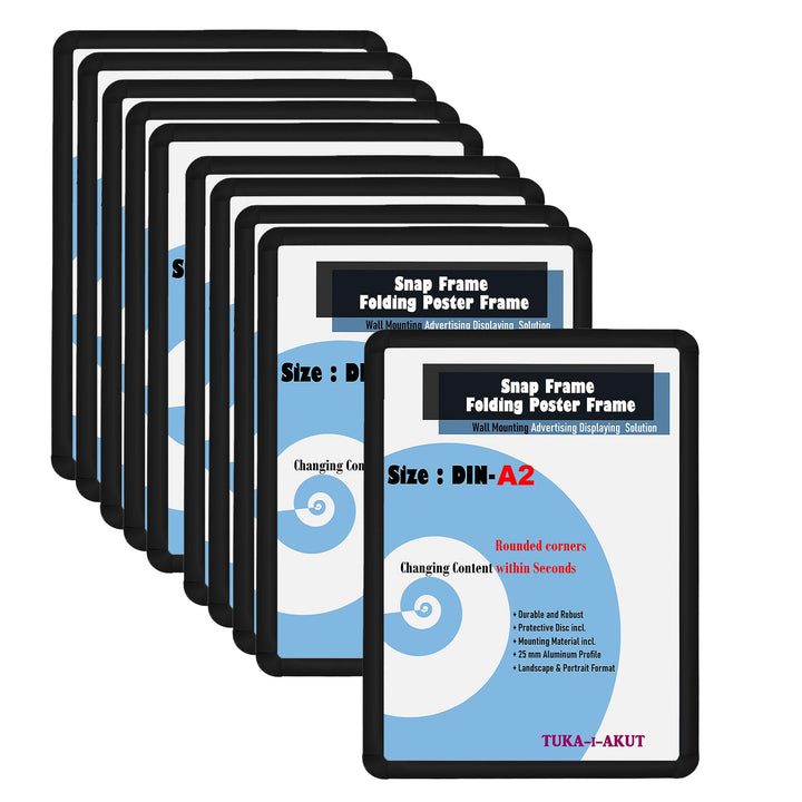 TUKA-i-AKUT 10er Aluminium Klapprahmen A2 | 25 mm Profil | Abgerundete Ecken | Schutzscheibe Befesti