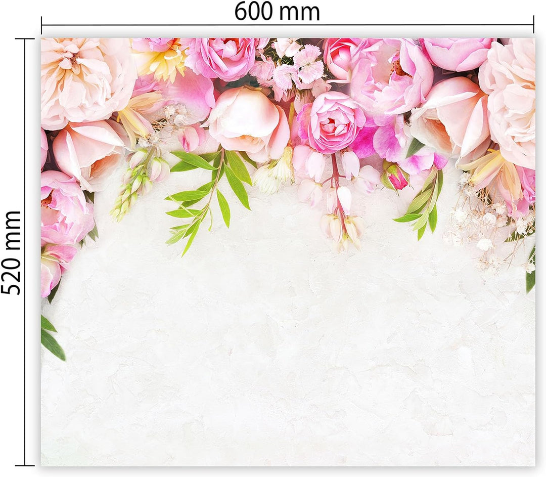 SmartDecoration Herdabdeckplatte Ceranfeldabdeckung aus Glas 60x52 cm Einteilig Motiv "Blumen" Weiss