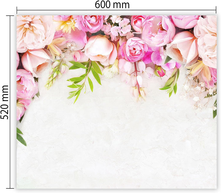 SmartDecoration Herdabdeckplatte Ceranfeldabdeckung aus Glas 60x52 cm Einteilig Motiv "Blumen" Weiss