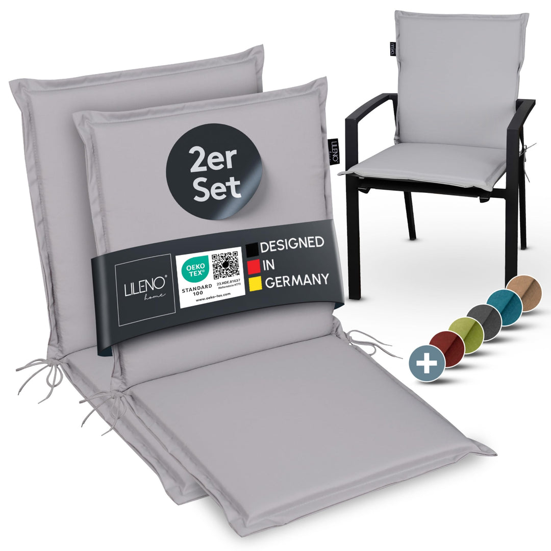 LILENO HOME Gartenstuhl Auflagen [2er Set - Niedriglehner] in Grau - Bequeme Liegen als Sitzauflagen