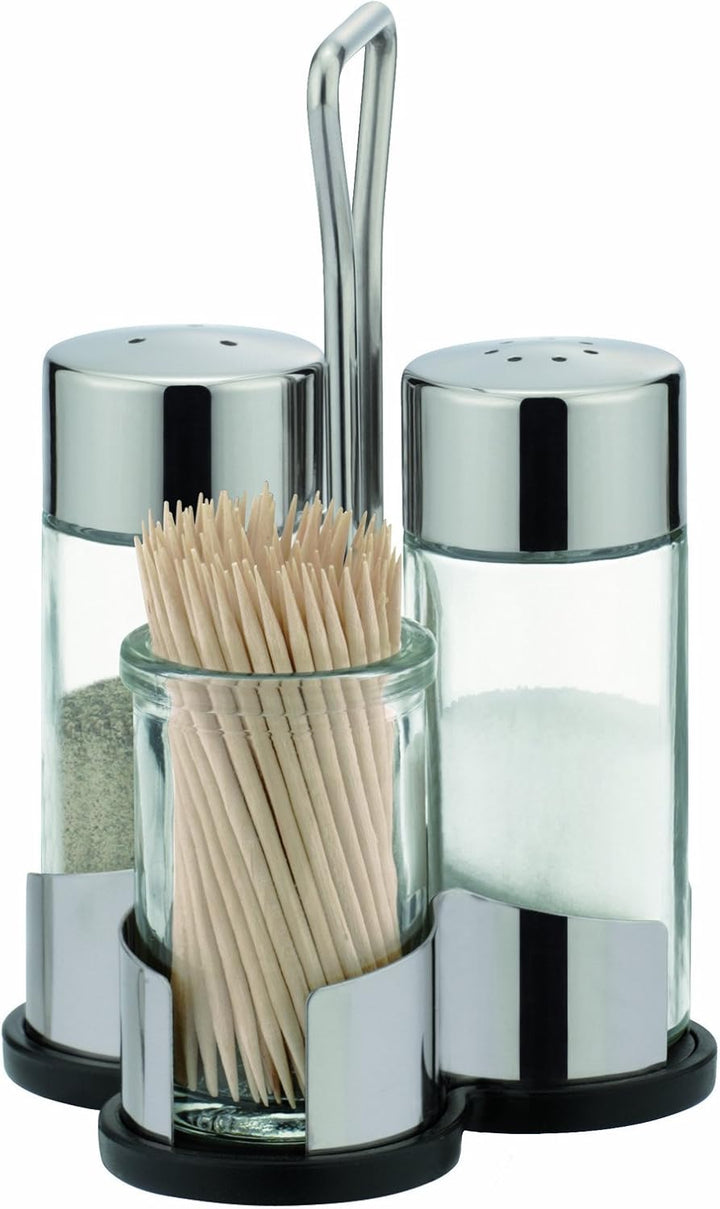 Tescoma Tischset, Silber/Schwarz, 13.5 x 3.5 x 8.5 cm &amp; B004I8V2J8 Zuckerstreuer, Edelstahl, transpa