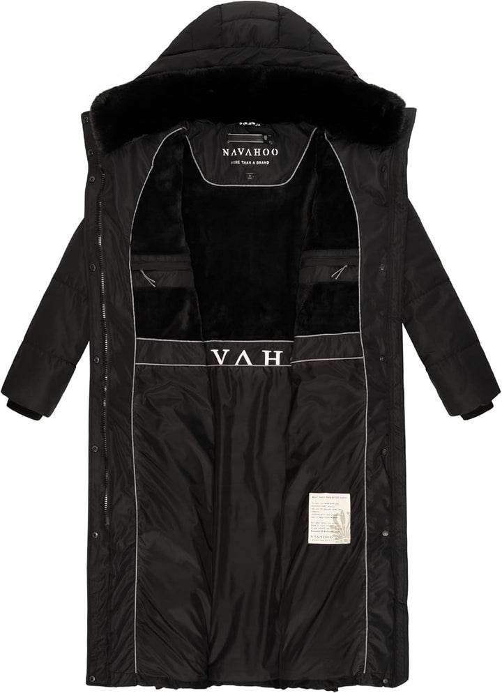 Navahoo Damen Wintermantel Warmer Steppmantel extralang mit Abnehmbarer Kapuze Hingucker XIV XS-XXL