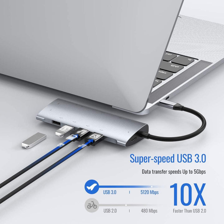 USB C Hub,Typ C Adapter 11 in 1 mit 4K-HDMI,VGA, USB-C 100W PD, 1*USB2.0, 3*USB3.0, RJ45-Gigabit-Eth