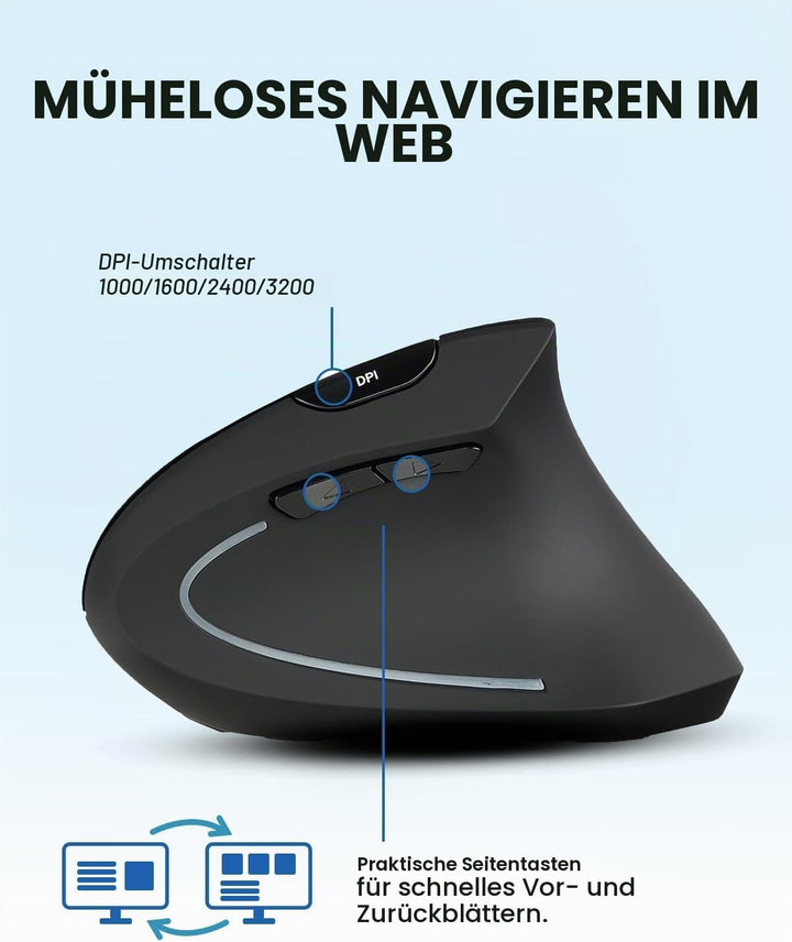 Perixx PERIMICE-813RX Kabellose Ergonomische Vertikale Maus, Multi-Device-Konnektivität, Wiederaufla