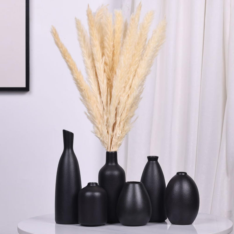Schwarze Keramik Knospen Vasen Set von 6, Bauernhaus Dekor, Kamindekor, Kaminsims & Regal Dekor, Hei