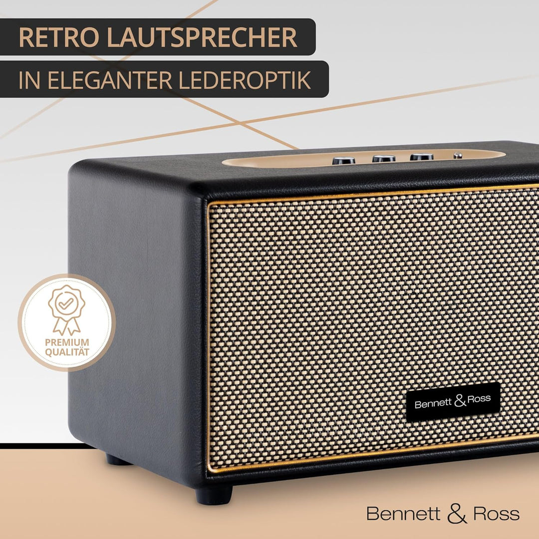 Bennett & Ross BB-860BK Blackmore - Retro Bluetooth Lautsprecher in Lederoptik - Vintage Speaker mit
