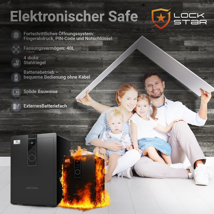 EXTRALINK - Elektronischer Tresor Für Zuhause, Safe Tresor Mit Touchscreen, Code & Fingerabdruck, Al
