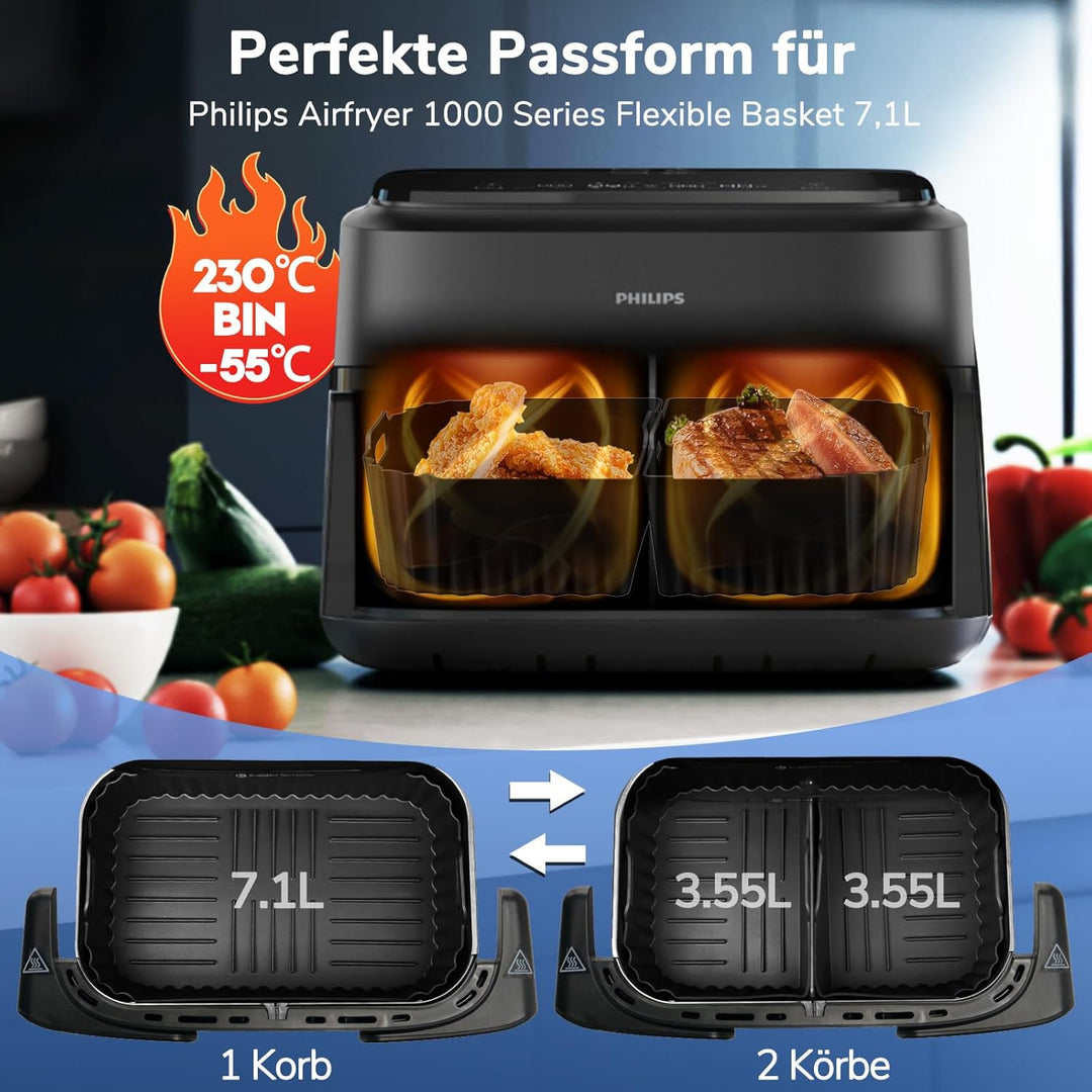 Heissluftfritteuse Zubehör für Philips Dual Flexbasket Airfryer 1000 Series 7,1L, 3Pcs Massgeschneid