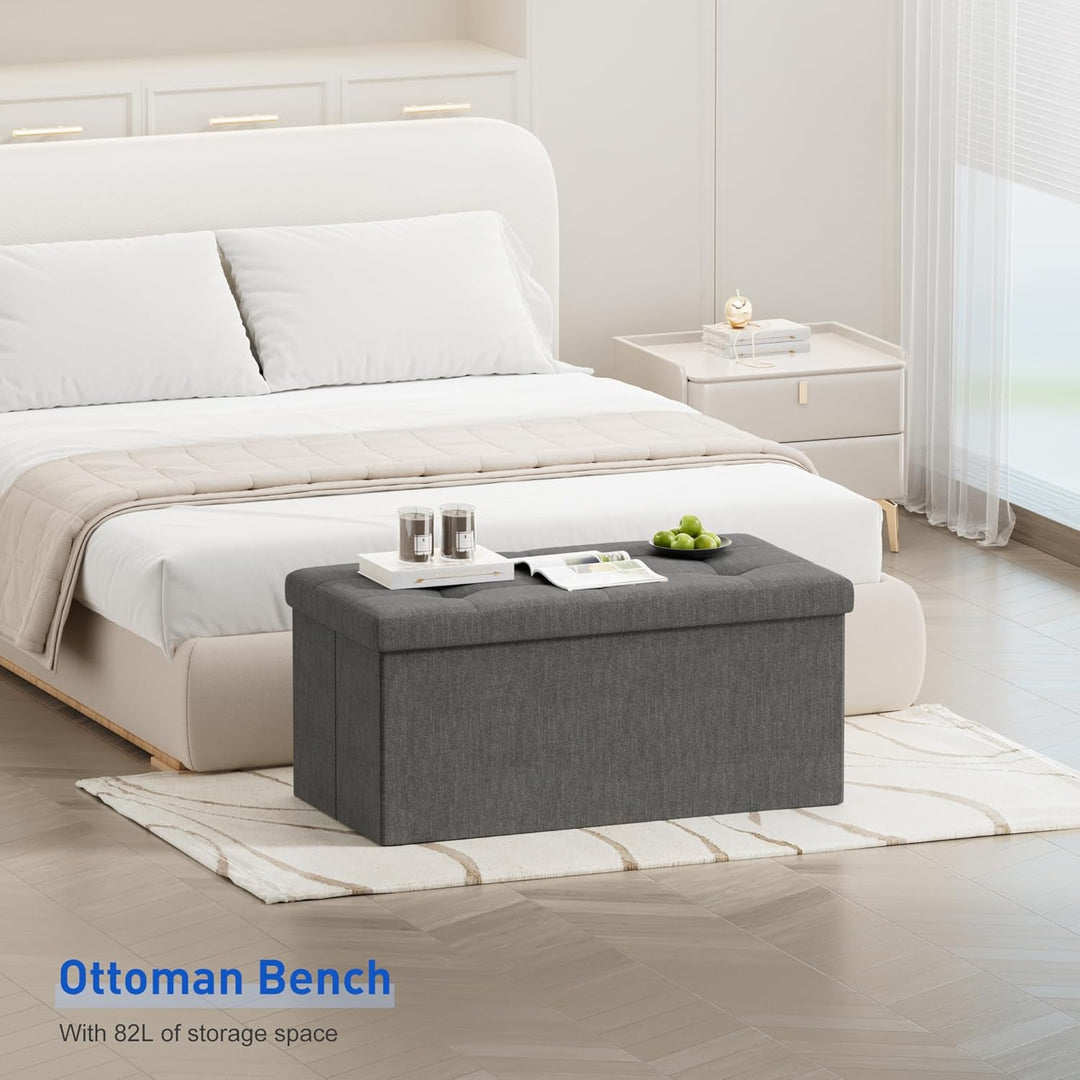 BRIAN & DANY Faltbarer sitzhocker Leinen Sitzbank mit Stauraum, Dunkelgrau, 76 x 38 x 38cm, Dunkelgr