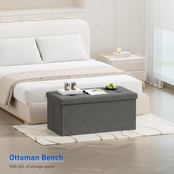 BRIAN & DANY Faltbarer sitzhocker Leinen Sitzbank mit Stauraum, Dunkelgrau, 76 x 38 x 38cm, Dunkelgr