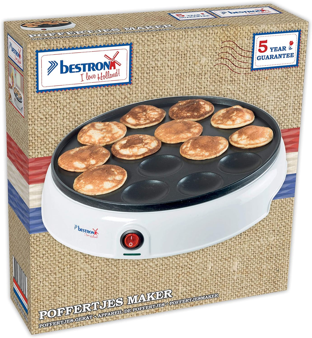 Bestron Poffertjes Maker im Retro Design, Mini Pfannkuchen Automat, mit Antihaftbeschichtung, Sweet