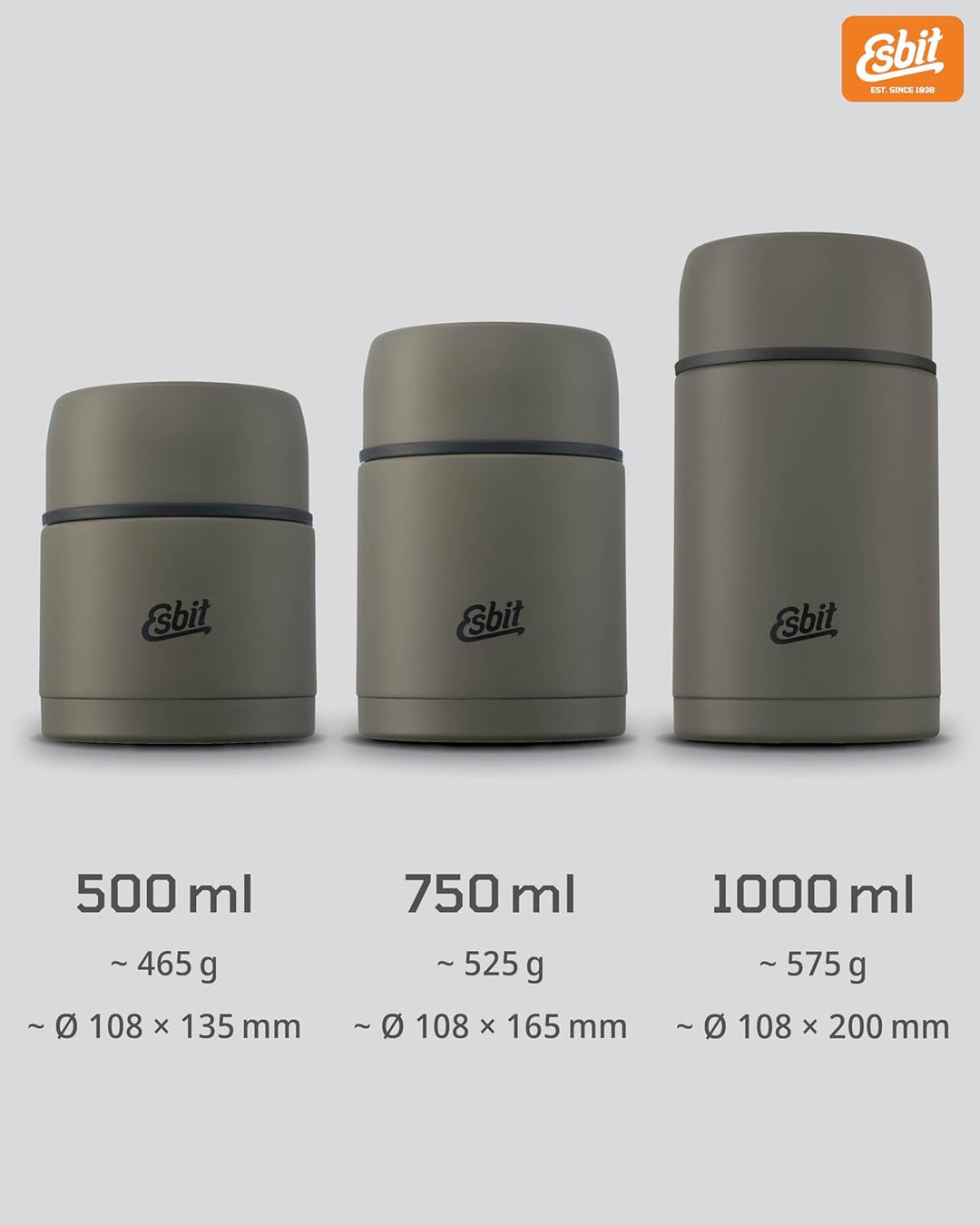 Esbit Thermobehälter Classic für Speisen - Warmhaltebehälter 500 ml in Olivgrün - aus Edelstahl für