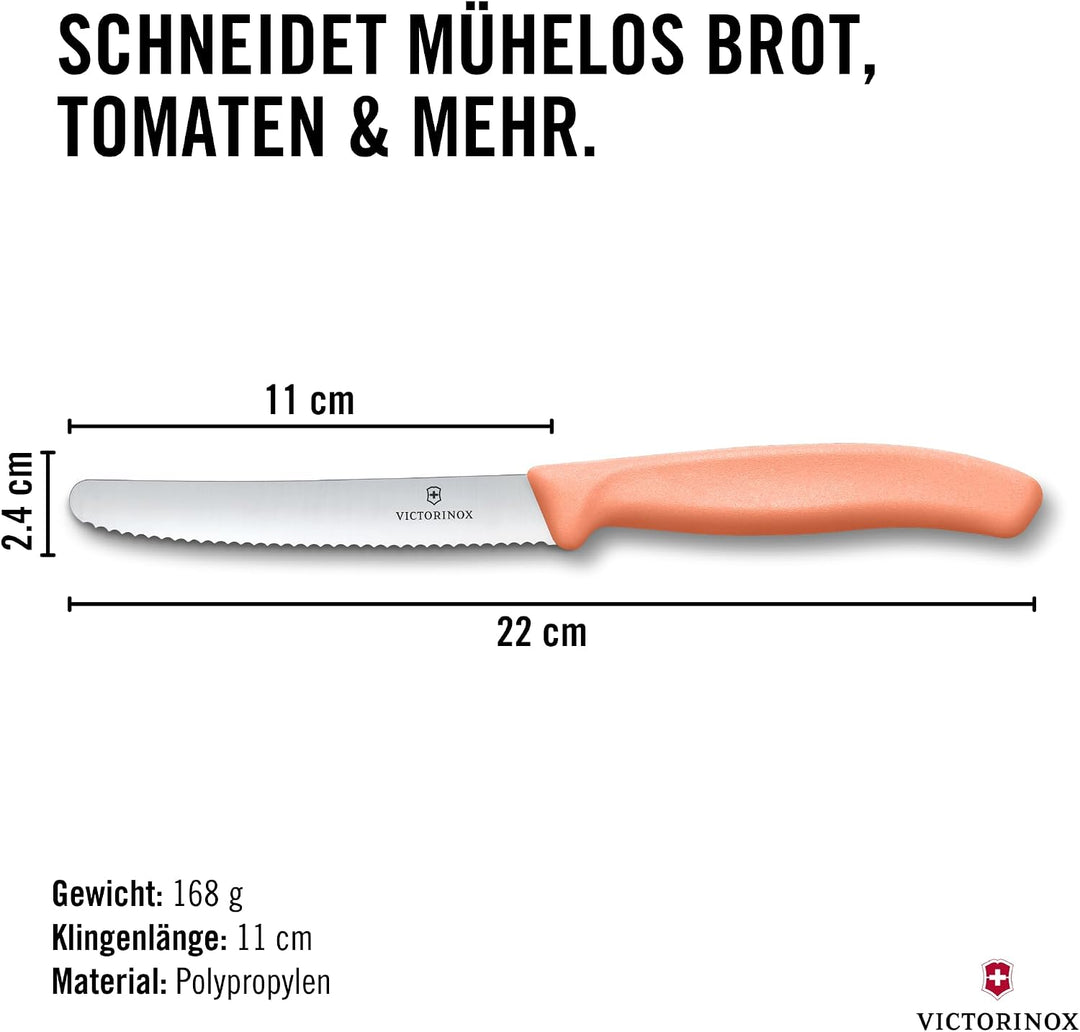 Victorinox Swiss Classic, Frühstücksmesser, Brötchenmesser Set, 6teilig, Scharfe Klinge, Wellenschli