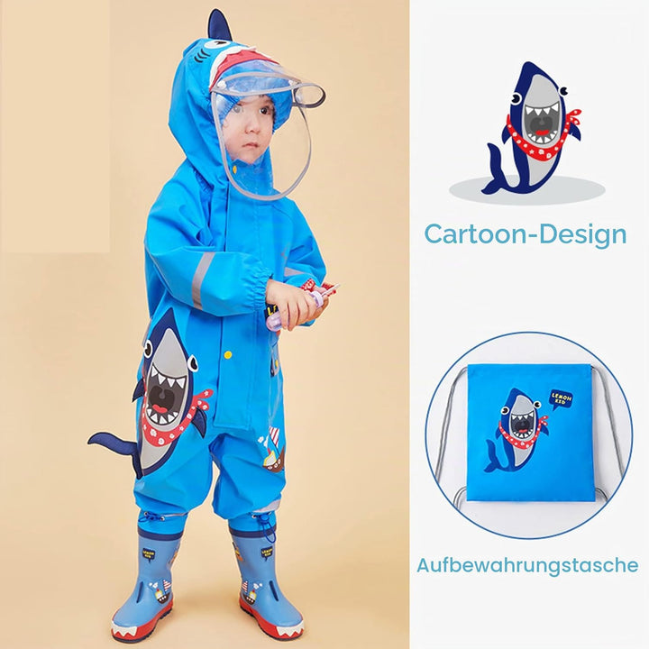 Fewlby Regenanzug Kinder, Regenjacke Einteilig Regenmantel mit Kapuze Regenponcho Jungen Mädchen Was