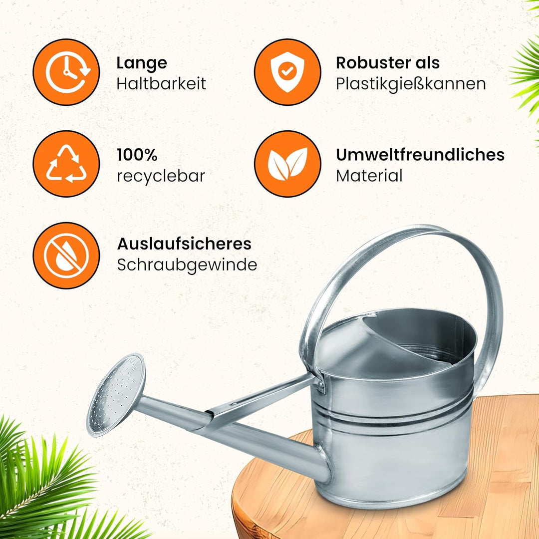 HRB Zinkgiesskanne 10 L, Giesskanne feuerverzinkt, langlebige Metallgiesskanne für den Innen- und Au