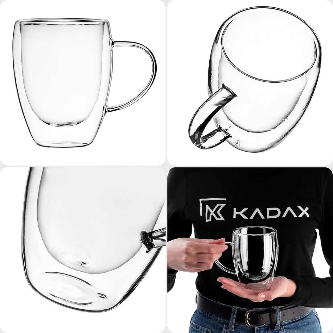 KADAX doppelwandige Glas Tasse, Glas mit Griff, 270ml, Trinkglas für Saft, Tee, Kaffee, Drink, Wasse